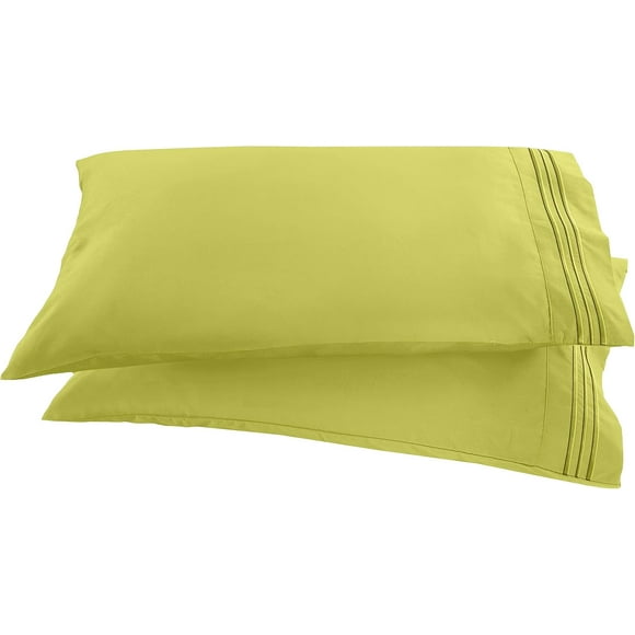 FSCIDA-1500 Thread Count Embroidered Egyptian Quality Microfiber - Luxurious Silky Soft, Wrinkle and Fade Resistant 2-Piece Pillowcase, Standard/Queen, Pistachio Green