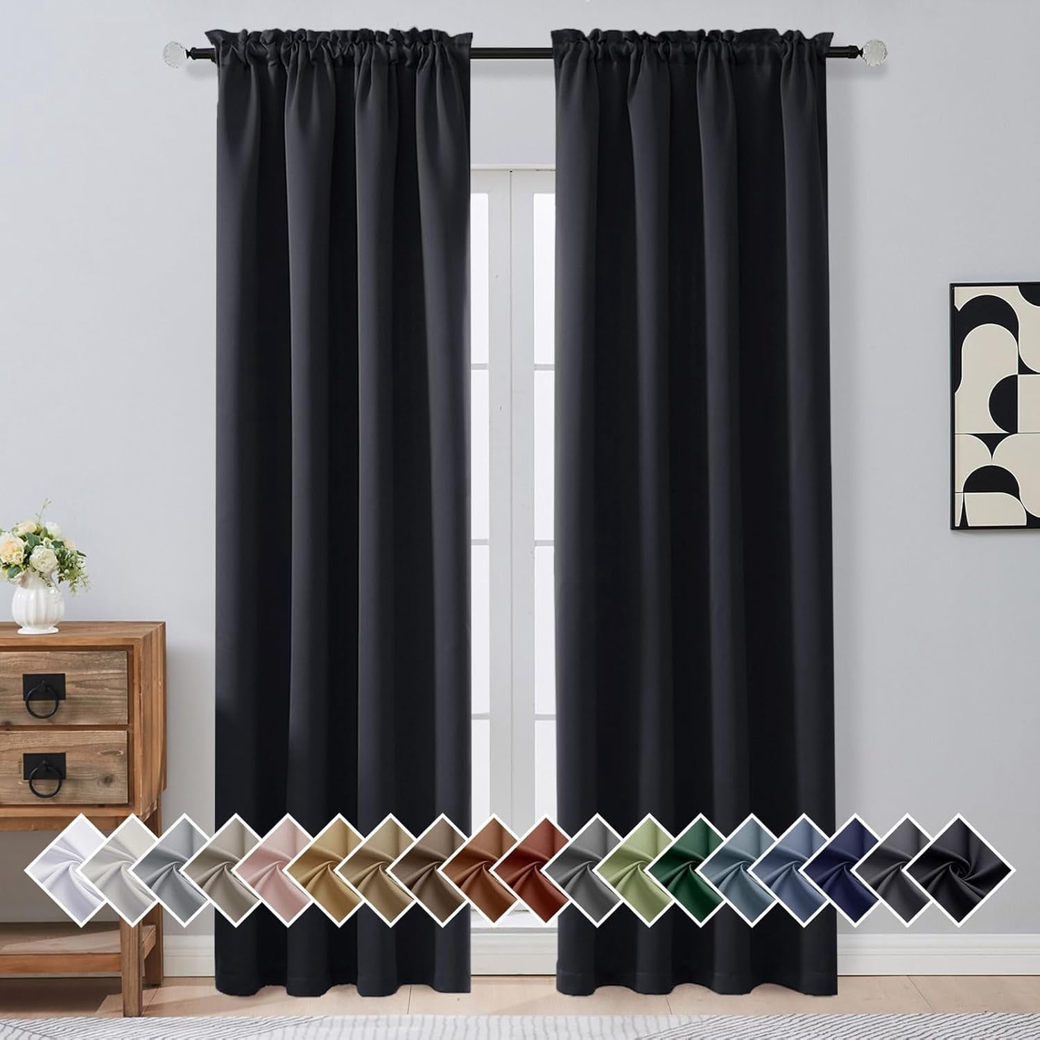 FSCIDA-Black Blackout Curtains for Bedroom 90 Inches Long 2 Panels