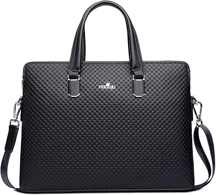 FSD.WG Leather Briefcase - 14-inch Laptop Bag, Adjustable Shoulder Strap, Multi-Functional Business Bag