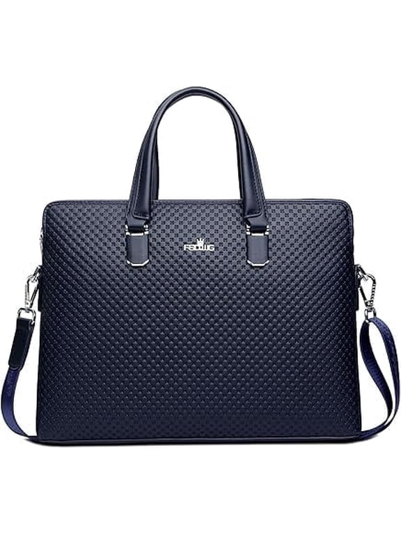 Leather Briefcase - Single Shoulder Laptop Business Bag, Fits 15.6-inch Devices,Blue