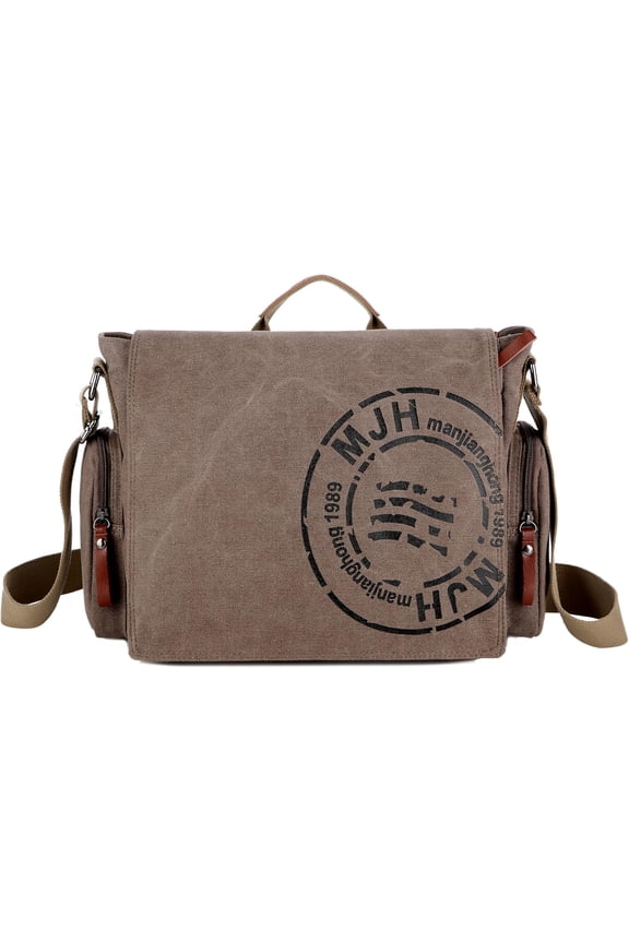 Men's Canvas Messenger Bag - 13.5 Inch Laptop Bag, Large Capacity Travel Shoulder Bag (Size L)