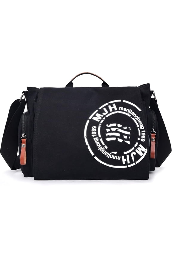 Men's Canvas Messenger Bag - 13.5 Inch Laptop Bag, Large Capacity Travel Shoulder Bag (Size L)