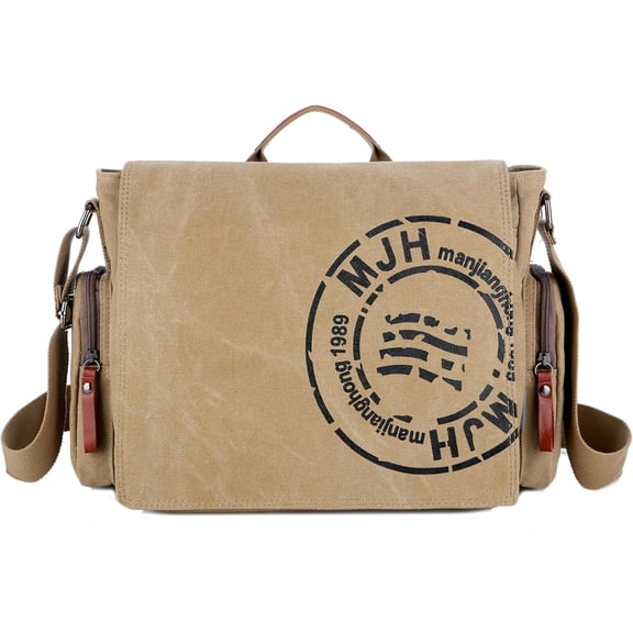 FSD.WG Men's Canvas Messenger Bag - 13.5 Inch Laptop Bag, Large Capacity Travel Shoulder Bag (Size L)