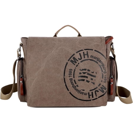 FSD.WG Men's Canvas Messenger Bag - 13.5 Inch Laptop Bag, Large Capacity Travel Shoulder Bag (Size L)