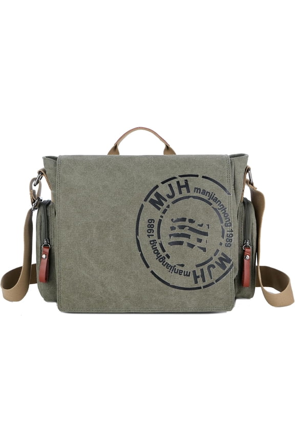 Men's Canvas Messenger Bag - 13.5 Inch Laptop Bag, Large Capacity Travel Shoulder Bag (Size L)