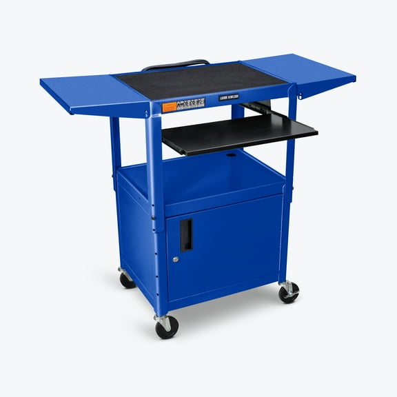 FSE 373-AVJ42KBCDL-RB Adjustable-Height Steel AV Cart - Pullout Keyboard Tray Cabinet Drop Leaf