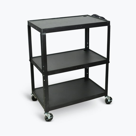 FSE 373-AVJ42XL Extra-Large Adjustable-Height Steel AV Cart Three Shelves Black Electric