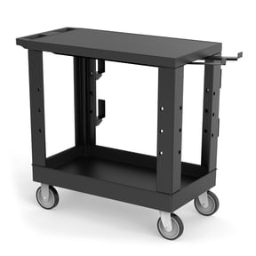FSE 373-EC21-NDUST-B 32" x 18" Heavy-Duty Industrial Cart - One Flat Shelf One Tub Shelf with Ladder Holder Storage Hooks and Spool Holder