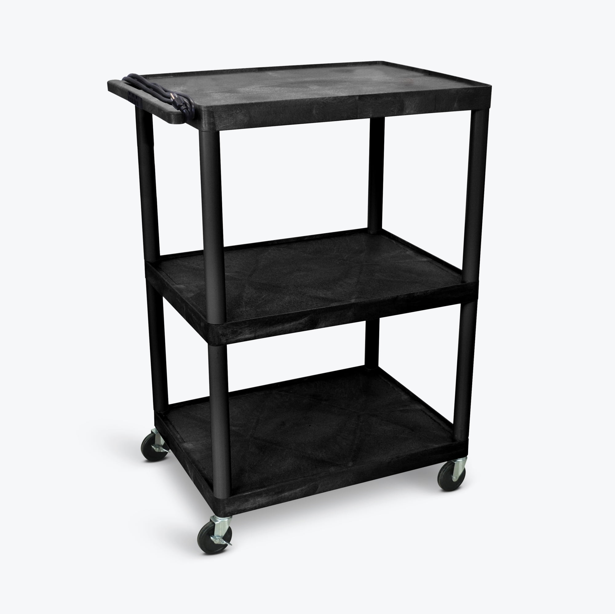 Black 48" Tall 3-Shelf AV Cart with Handle