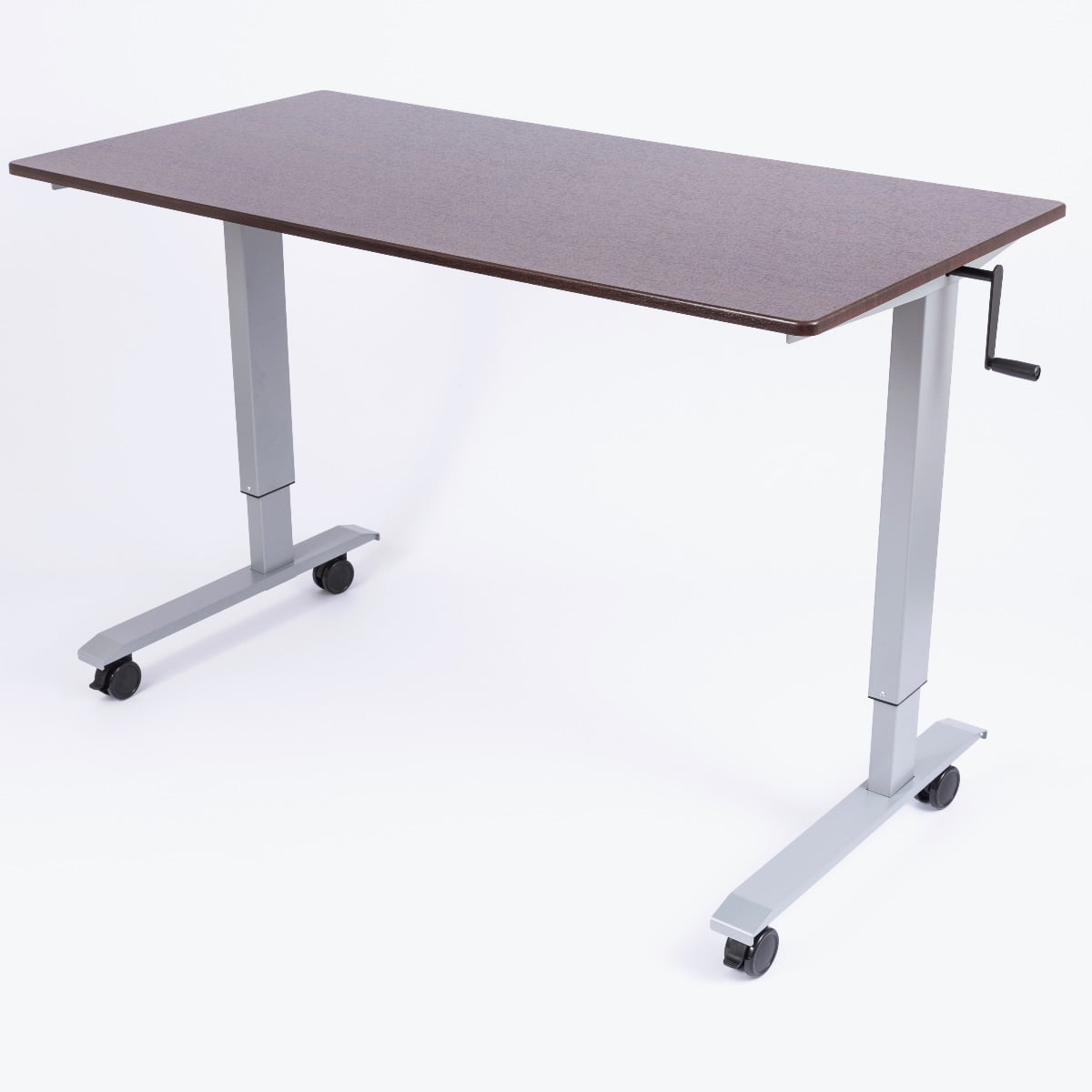 Adjustable Height 59'' Black and Silver Standing Desk with Lockable Casters