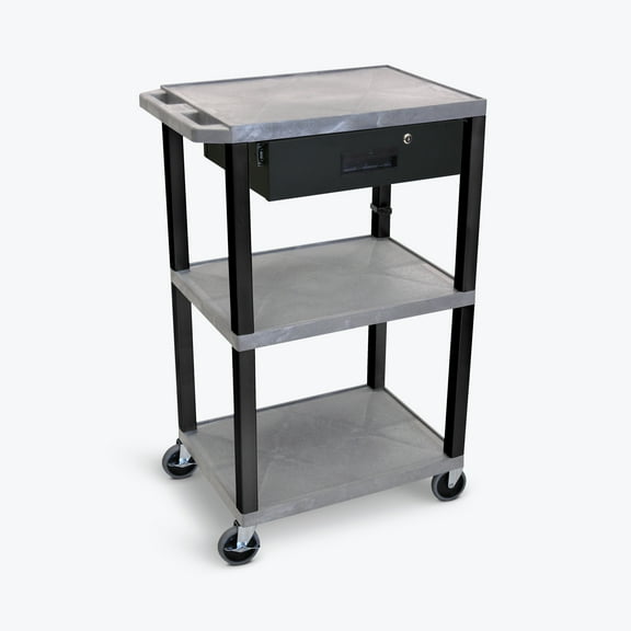 FSE 373-UCPL1GYE-B-WTD 42"H 3-Shelf Utility Cart - Electric, Drawer, Gray Shelves, Black Legs