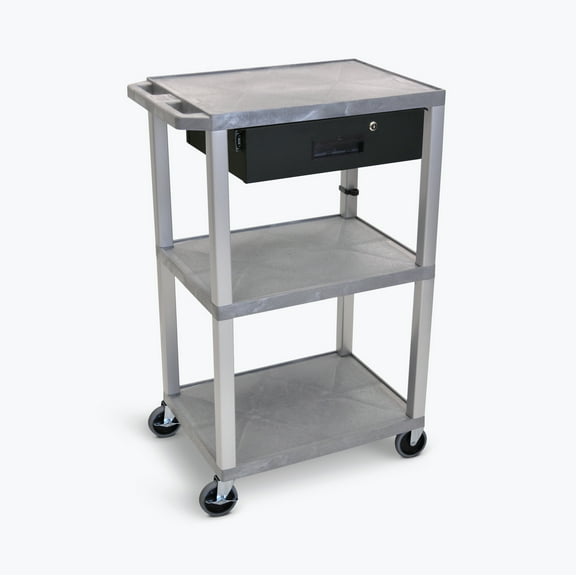 FSE 373-UCPL1GYE-N-WTD 42"H 3-Shelf Utility Cart - Electric, Drawer, Gray Shelves, Nickel Legs