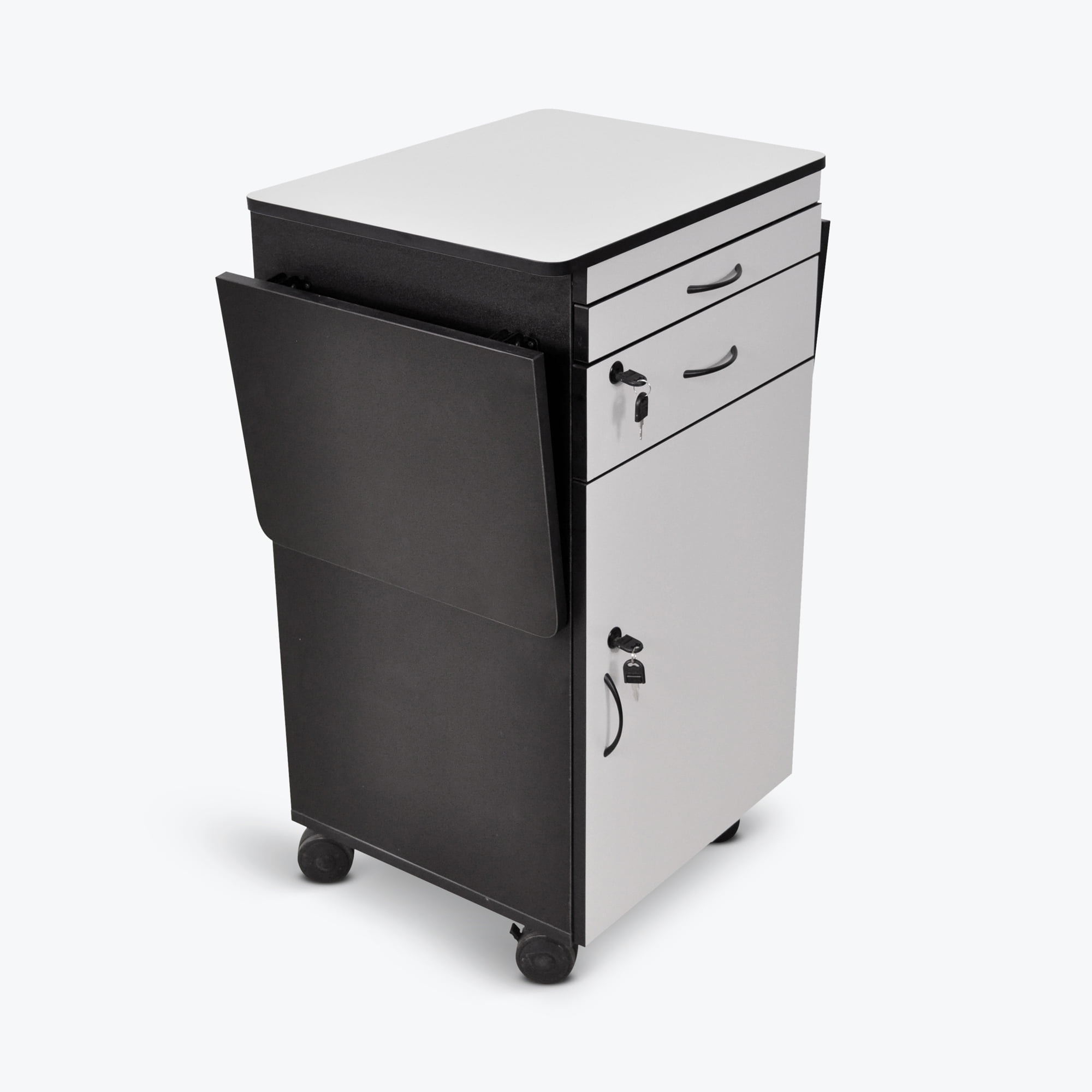 Luxor Dual-Tone Mobile Projector Cart with Lockable Storage, Black & White