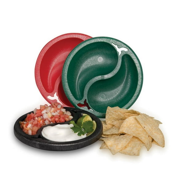 FSE Chile Doble, 6" dia. x 1" deep, round, (2) 4-1/2 oz. compartments, microwavable and dishwasher safe, polypropylene, charcoal (24 each per case)