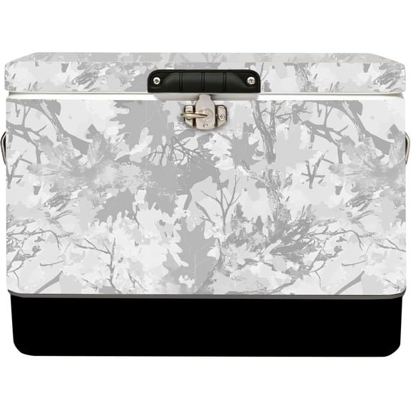 FSE Hard-Sided 54 Qt. / 80 Can Metal Cooler, Two-Tone Gray Camo and Black, Durable Outdoor Beverage Cooler with Latch Closure, Plastic Lining, Side Handles, Portable Tailgating and Camping Ice Chest