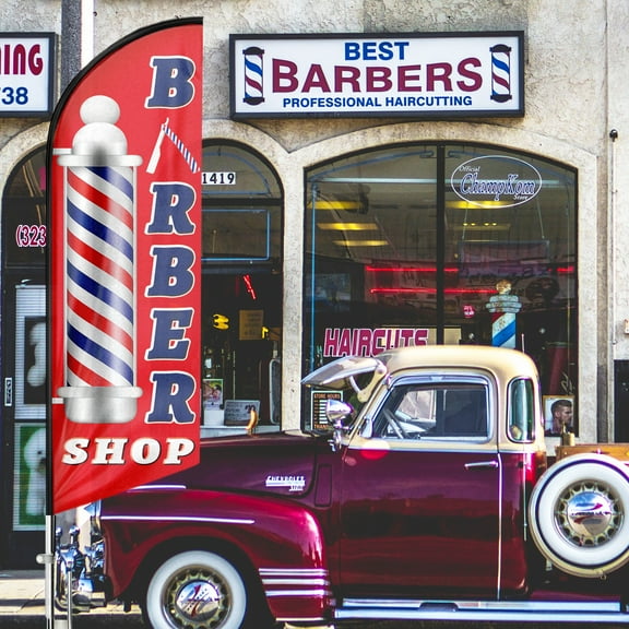 FSFLAG Barber Swooper Flag, 8FT Barber Advertising Feather Flag, Barber Banner ,Signs for Businesses and Storefronts(Flag Only)