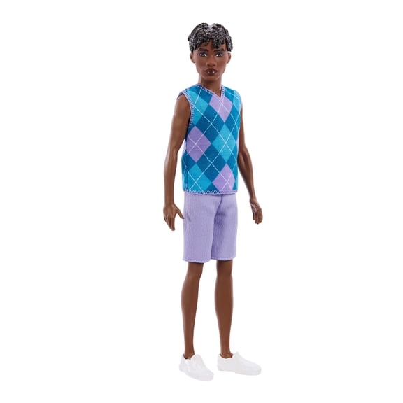 Barbie Fashionistas Style Ken Doll #253 in Lavender Shorts, Turquoise and Lavender Top, Brown Hair