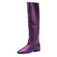 thumbnail image 1 of FSJ Women Almond Closed Toe Knee High Boots Flat Low Heel Stretchy Pull On Long Boots Comfort Fall Winter Walking Shoes Size 16 Purple, 1 of 4