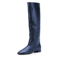 thumbnail image 1 of FSJ Women Almond Closed Toe Knee High Boots Flat Low Heel Stretchy Pull On Long Boots Comfort Fall Winter Walking Shoes Size 8 Navy, 1 of 4