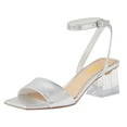 thumbnail image 1 of FSJ Women Ankle Strap Square Open Toe Pumps Strappy Clear Chunky Block Low Heeled Sandals Comfort Daily Work Party Dress Shoes Size 15 Silver, 1 of 4
