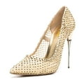 thumbnail image 1 of FSJ Women Basic Pointed Closed Toe Slip On Pumps Metal Slim Stiletto High Heels Wedding Daily Wear Fashion Dress Slide Shoes Size 12 Gold, 1 of 4