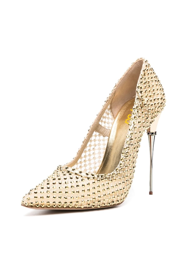 Women Basic Pointed Closed Toe Slip On Pumps Metal Slim Stiletto High Heels Wedding Daily Wear Fashion Dress Shoes Size 5 Gold