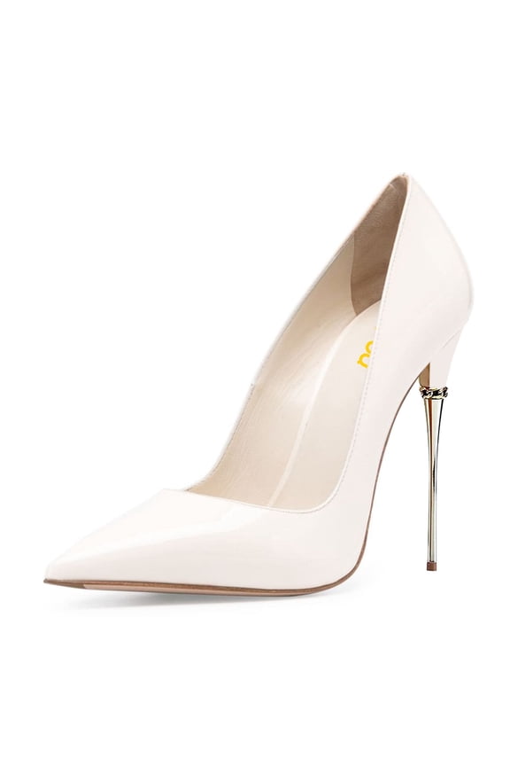 Women Basic Pointed Closed Toe Slip On Pumps Metal Slim Stiletto High Heels Wedding Daily Wear Fashion Dress Shoes Size 8.5 Oyster White