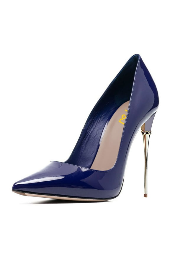 Women Basic Pointed Closed Toe Slip On Pumps Metal Slim Stiletto High Heels Wedding Daily Wear Fashion Dress Shoes Size 8 Blue