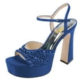 thumbnail image 1 of FSJ Women Bling Rhinestones Ankle Buckle Strap Sandals Chunky Platform Heels Pumps Square Open Toe Wedding Dress Shoes Size 8 Blue, 1 of 5