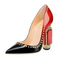 thumbnail image 1 of FSJ Women Bridal Pointed Toe Chunky High Heel Crystal Pumps Slip on Wedding Thick Comfort Wear Shoes Size 9 Black Red, 1 of 4