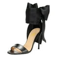 thumbnail image 1 of FSJ Women Bridals Round Open Toe Back Bowknot Sandals Lace-up Satin Stiletto High Heel Ankle Strap Sandals Wedding Dressy Shoes Size 9 Black, 1 of 5