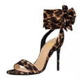 thumbnail image 1 of FSJ Women Bridals Round Open Toe Back Bowknot Sandals Lace-up Satin Stiletto High Heel Ankle Strap Sandals Wedding Dressy Shoes Size 9 Leopards, 1 of 3
