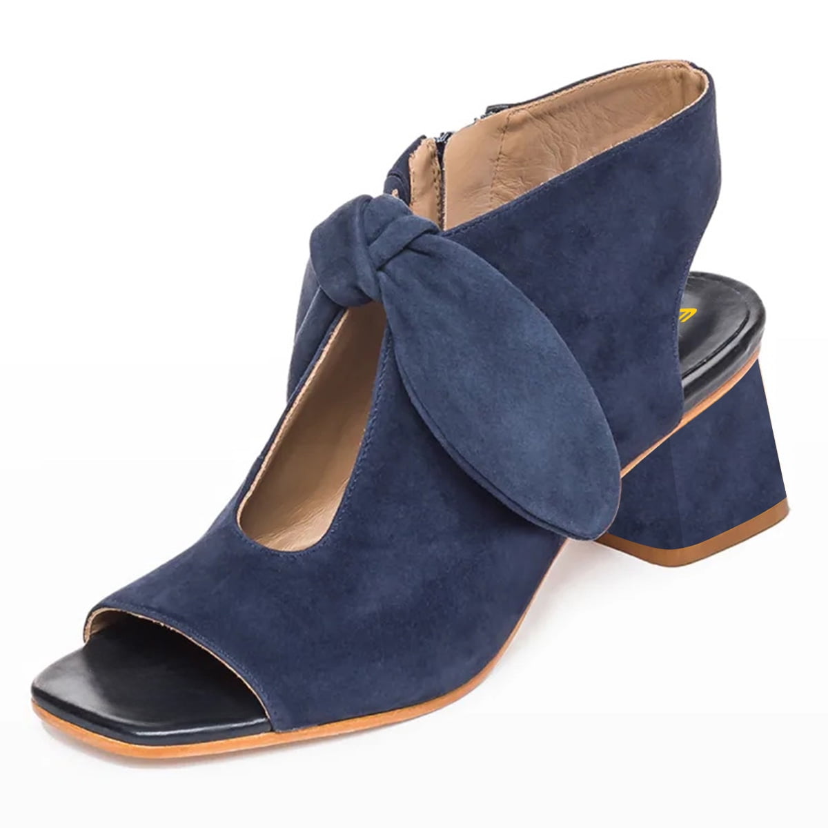 Peep Toe Mesh Insert Bowknot Chunky Heeled Sandals