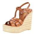 thumbnail image 1 of FSJ Women Casual Round Open Toe Espadrille Ankle Strap Platform Wedge Heels Sandals Woven Cutout Summer Dress Comfort Shoes Size 10 Brown, 1 of 4