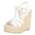 thumbnail image 1 of FSJ Women Casual Round Open Toe Espadrille Ankle Strap Platform Wedge Heels Sandals Woven Cutout Summer Dress Comfort Shoes Size 16 White, 1 of 5