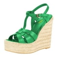 thumbnail image 1 of FSJ Women Casual Round Open Toe Espadrille Ankle Strap Platform Wedge Heels Sandals Woven Cutout Summer Dress Comfort Shoes Size 6.5 Green, 1 of 4