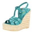 thumbnail image 1 of FSJ Women Casual Round Open Toe Espadrille Ankle Strap Platform Wedge Heels Sandals Woven Cutout Summer Dress Comfort Shoes Size 6 Blue, 1 of 4