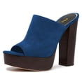 thumbnail image 1 of FSJ Women Casual Round Open Toe Mules Platform Slides Sandal Backless Wooden Block Chunky Heel Summer Dressy Slippers Shoes Size 4 Blue, 1 of 5