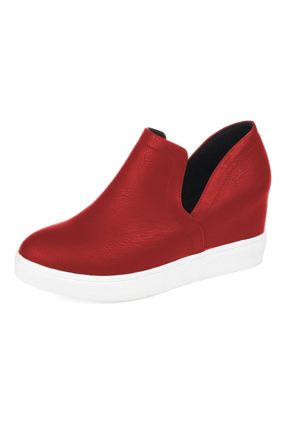 Women Casual Slip On Sneakers Side V Cut Ankle Booties Round Closed Toe Pumps Platform Wedge Heel Sandals Fashion Shoes Size 15 Red