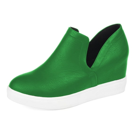FSJ Women Casual Slip On Sneakers Side V Cut Ankle Booties Round Closed Toe Pumps Platform Wedge Heel Sandals Fashion Shoes Size 6.5 Green