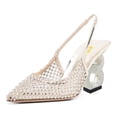 thumbnail image 1 of FSJ Women Chain Chunky Block Heel Pointed Closed Toe Slingback Sandals Slip On&nbsp;Sparkly Rhinestones Upper Summer Pumps Dress Party Shoes Size 6 Silver, 1 of 4