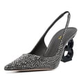 thumbnail image 1 of FSJ Women Chain Chunky Block Heel Pointed Closed Toe Slingback Sandals Slip On&nbsp;Sparkly Rhinestones Upper Summer Pumps Dress Party Shoes Size 8 Black, 1 of 4