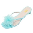 thumbnail image 1 of FSJ Women Charming Furry Feather Thong Sandals Flat Slide Flip Flops Slipper Clear Block Low Heel Comfortable Dress Shoes Size 8.5 Blue, 1 of 4