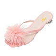 thumbnail image 1 of FSJ Women Charming Furry Feather Thong Sandals Flat Slide Flip Flops Slipper Clear Block Low Heel Comfortable Dress Shoes Size 8 Pink, 1 of 5