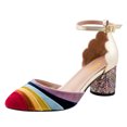 thumbnail image 1 of FSJ Women Chic Block Chunky Low Heels Pumps Rainbow Pointed Closed Toe Ankle Strap Buckle D'Orsay Sandals Multicolor Ladies Party Office Shoes Size 8 Gold Rainbow, 1 of 4
