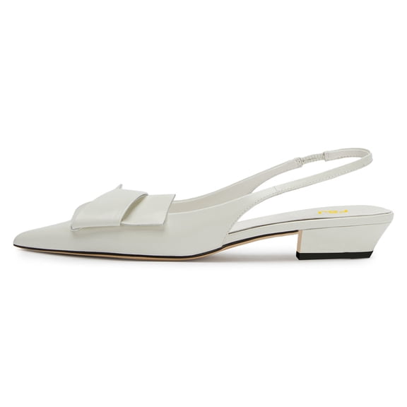 FSJ Women Chic Bowknot Slingback Pumps Pointed Toe Slip On Classic Chunky Block Low Heels Comfort Shoes Size 6.5 White