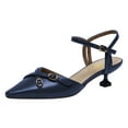 thumbnail image 1 of FSJ Women Chic Buckled Ankle Strap Pointed Closed Toe Pumps Kitten Low Heels Slingback Office Daily Casual Shoes Size 13 Navy, 1 of 4