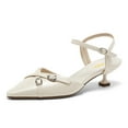 thumbnail image 1 of FSJ Women Chic Buckled Ankle Strap Pointed Closed Toe Pumps Kitten Low Heels Slingback Office Daily Casual Shoes Size 13 White, 1 of 5