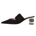 thumbnail image 1 of FSJ Women Chic Crystal Chunky Low Heel Mule Elastic Strap Pointy Close Toe Sandal Slip On Backless Slippers Slides Shoes Size 8 Black, 1 of 4