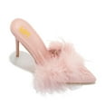 thumbnail image 1 of FSJ Women Chic Fur Feather Slip on Mules Pointed Toe Stiletto High Heels Fashion Event Date Backless Pumps Size 16 Pink, 1 of 3